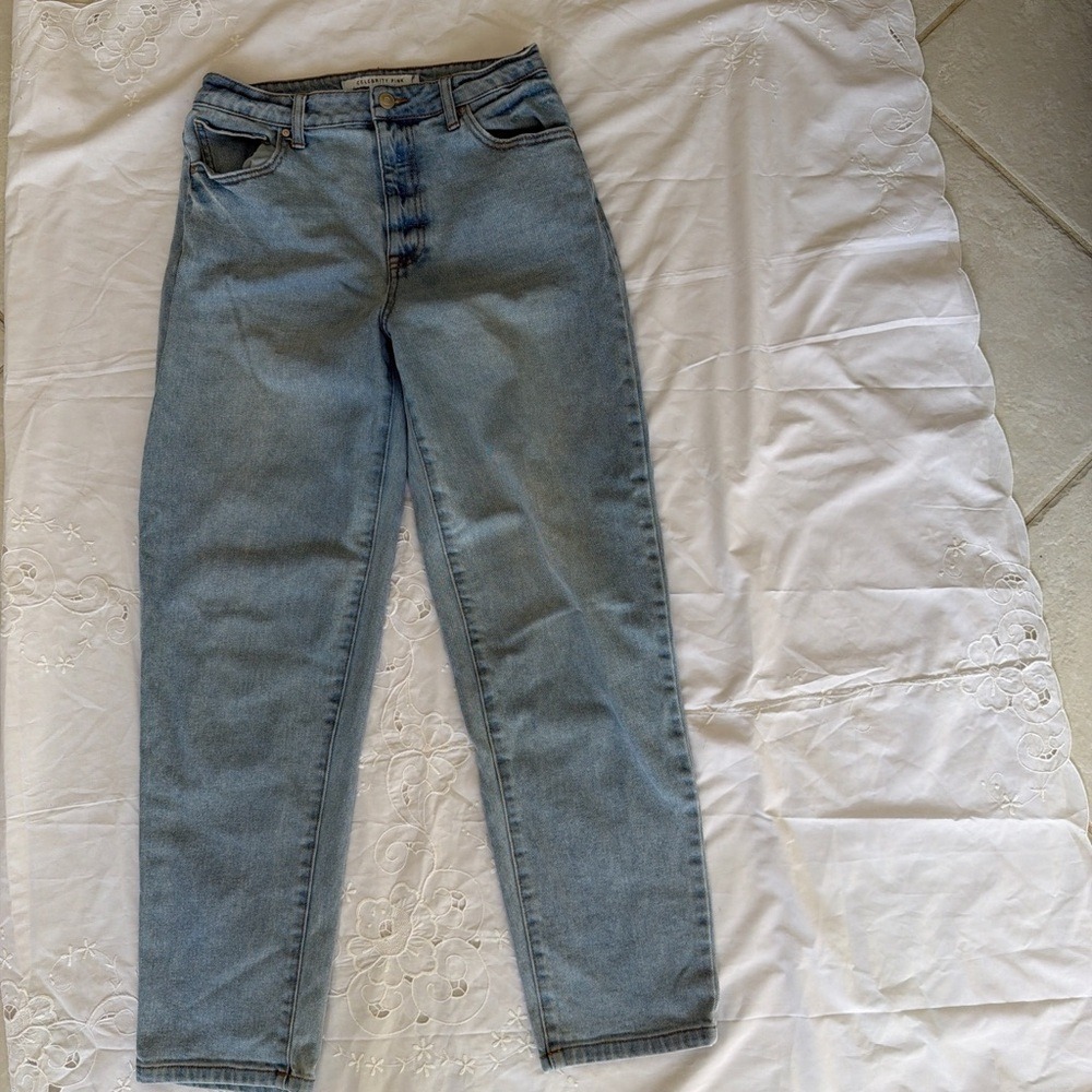 stylish Y2K Celebrity Pink 7/28 x 29 High‎ waisted Light wash straight mom Jean
